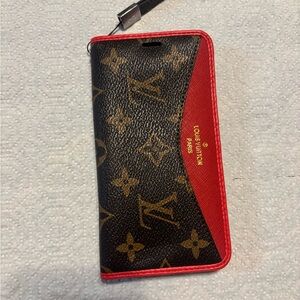 Louis Vuitton Brown Monogram Phone Folio with Red Trim